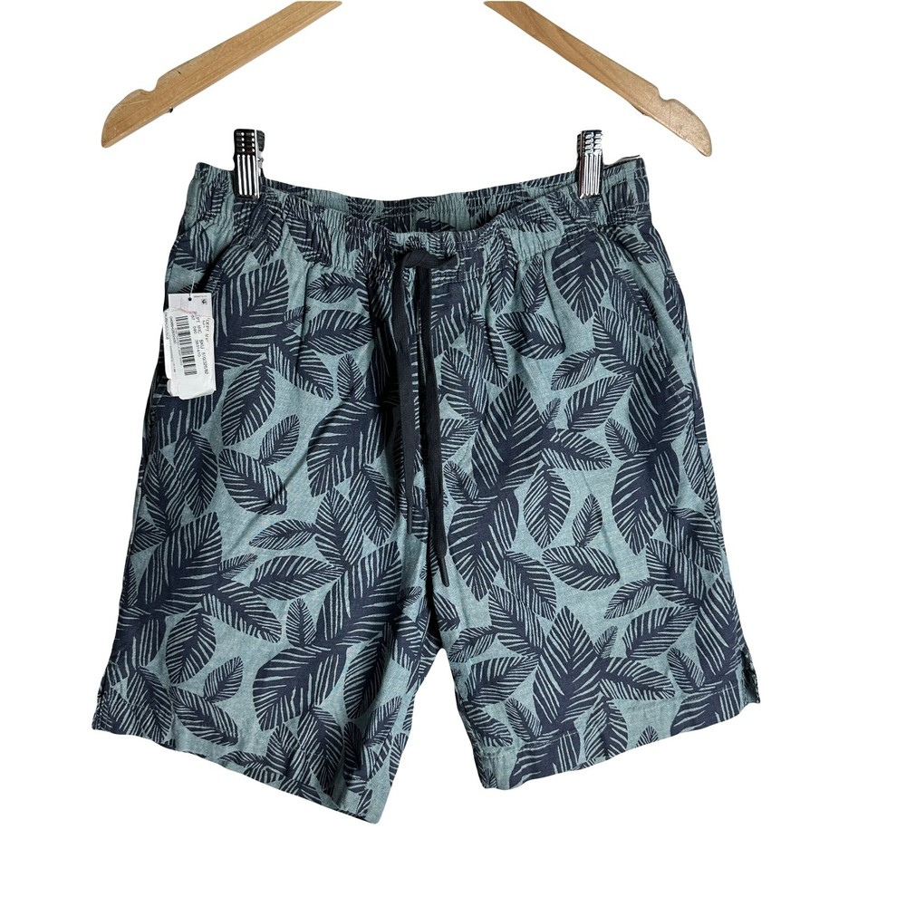 NWT ROWM Mens Shorts Size S Leaf Printed Chambray Cotton